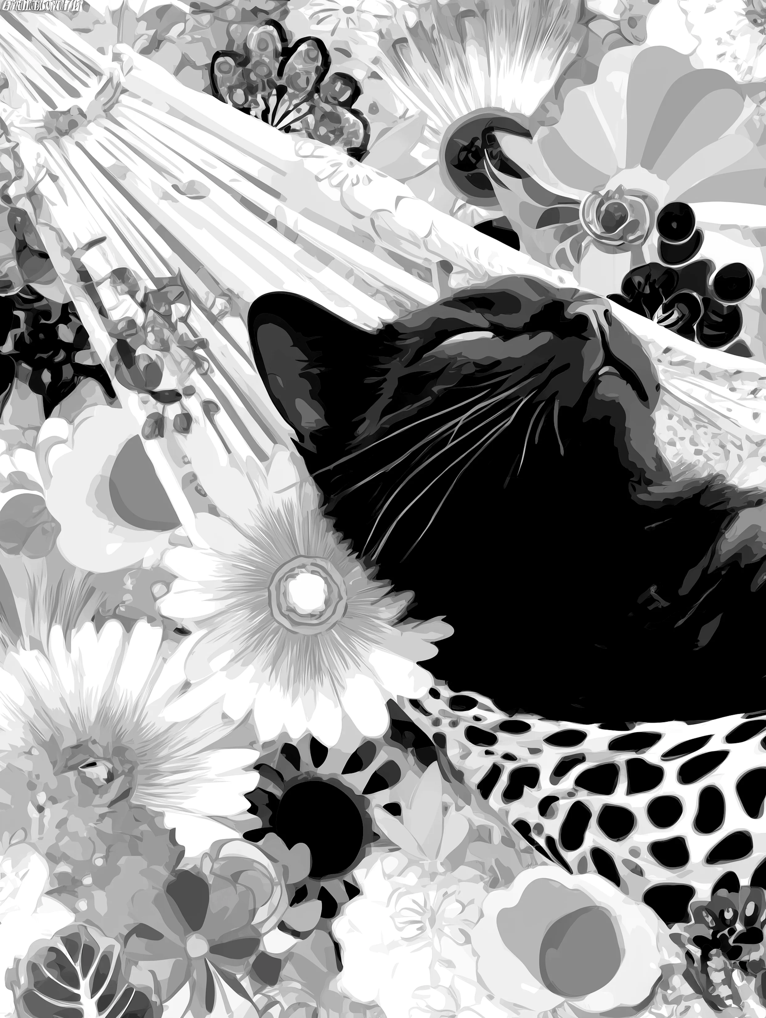 Free printable black cat coloring page for adults featuring a sleepy black cat